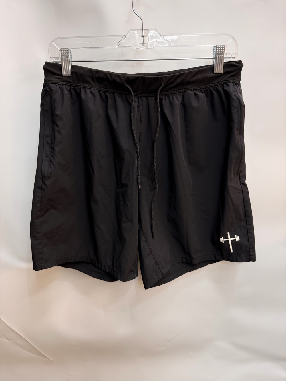 Black Athletic Drawstring Shorts with Weight Logo men’s size Large